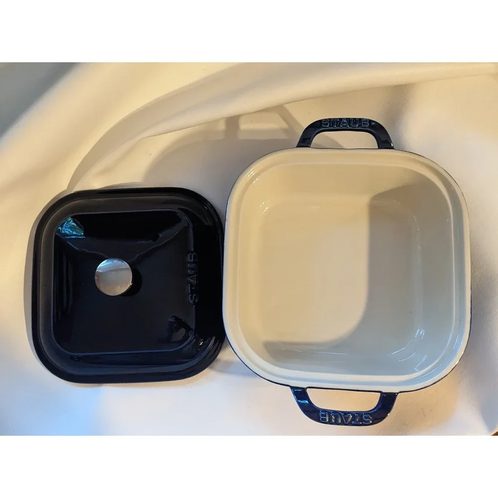 Staub Ceramic Square Covered Baking Dish Dark Blue 9 X 9 In Microwave Oven Safe
